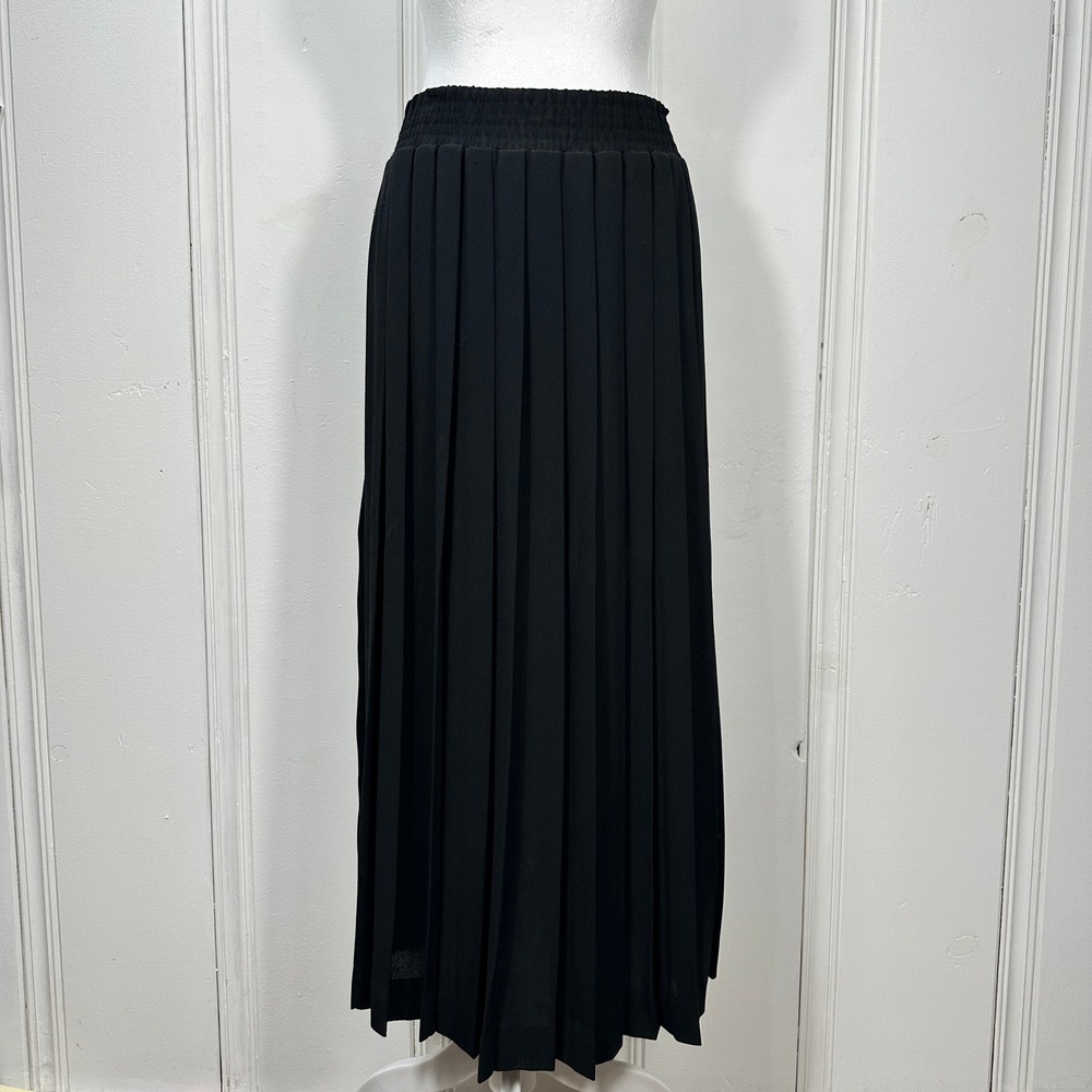 Vintage Chaus Black Accordion Pleated Maxi Skirt Womens Small Elastic Waist